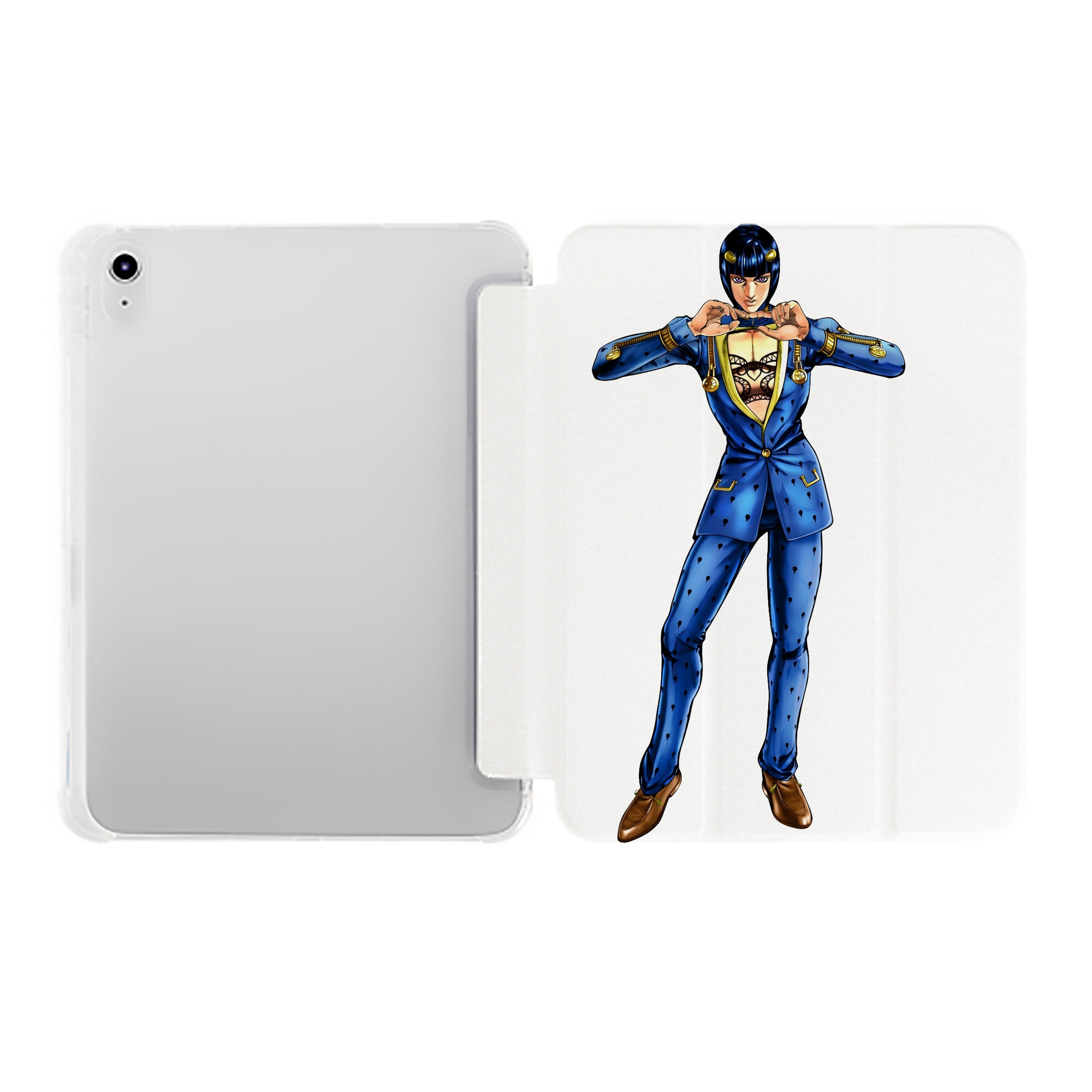 （画像用） ジョジョの奇妙な冒険 ブローノ?ブチャラティ JoJo's Bizarre Adventure Bruno Bucciarati IPad ケース ペン収納付き 三つ折りスタンド PUレザー×シリコン 対応機種9.5/10.5/10.9インチ